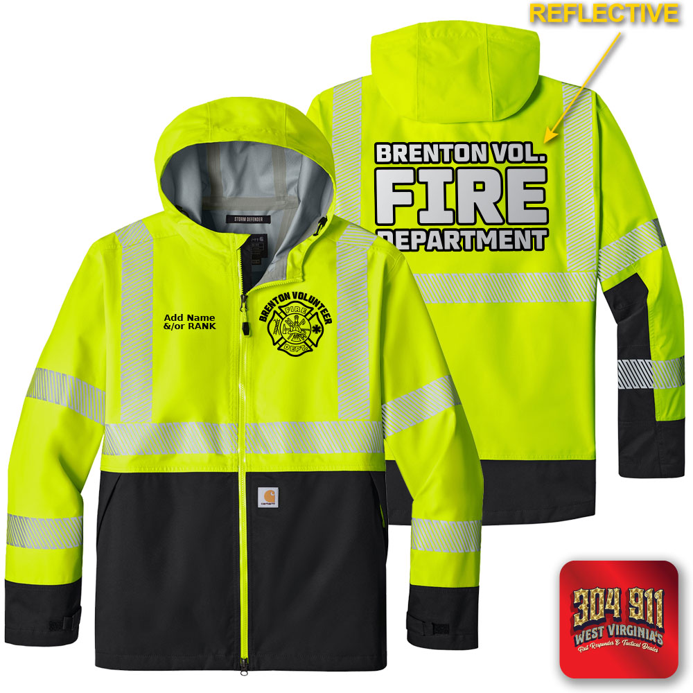 "BRENTON VOLUNTEER FIRE DEPARTMENT" BRIGHT LIME Carhartt® ANSI 107 Class 3 Storm Defender® Jacket