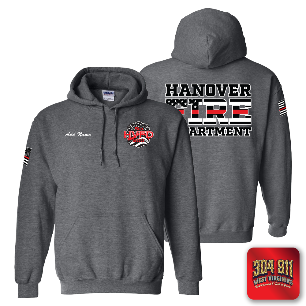 "HANOVER VOL FIRE DEPT" DARK HEATHER GILDAN WORK HOODIE