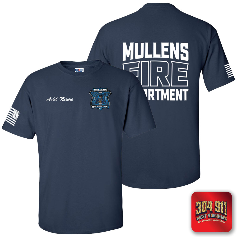 "MULLENS FIRE DEPARTMENT" NAVY SCREEN PRINTED WORK T-SHIRT