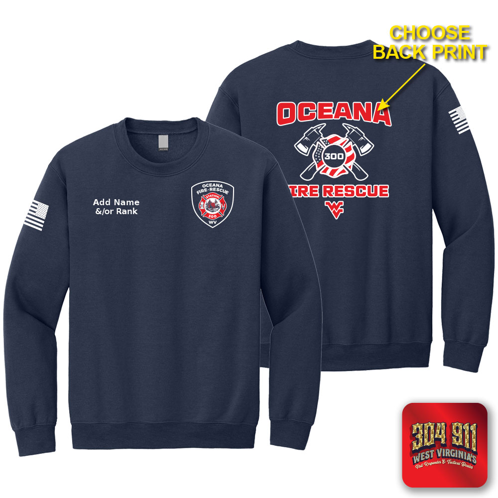 "OCEANA FIRE RESCUE" SCREEN PRINT ON NAVY JERZEES WORK SWEATSHIRT