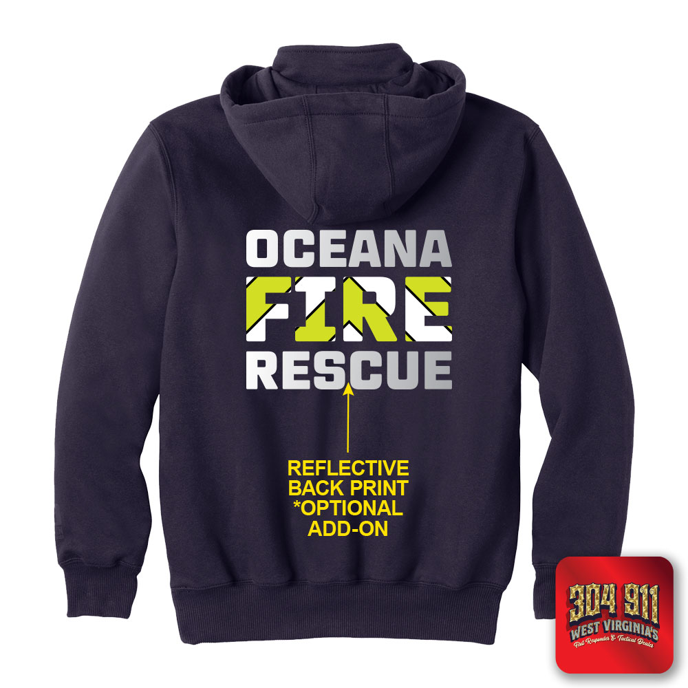 "OCEANA FIRE RESCUE" NAVY - GAME - The Hooded Work Shirt (EMBROIDERED)