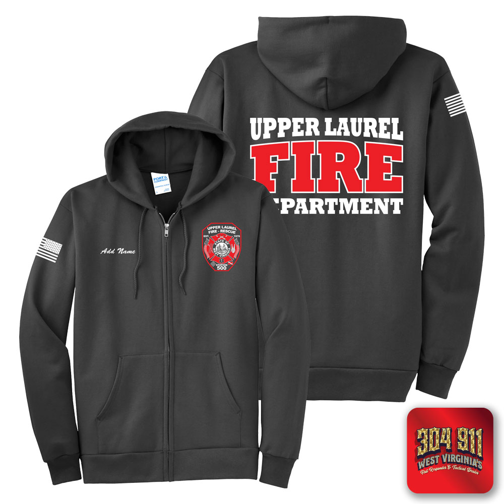 "UPPER LAUREL FIRE-RESCUE" SCREEN PRINT ON CHARCOAL Port & Company® Essential Fleece Full-Zip Hooded Sweatshirt