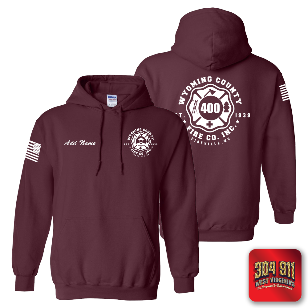 "WYOMING COUNTY FIRE CO. INC." MAROON GILDAN WORK HOODIE
