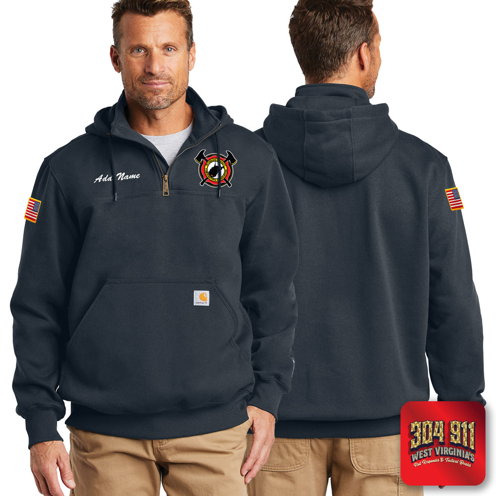 "WYOMING COUNTY FIREFIGHTERS ASSOCIATION" NEW NAVY Carhartt ® Rain Defender ® Paxton Heavyweight Hooded Zip Mock Sweatshirt (WATER-REPELLENT)