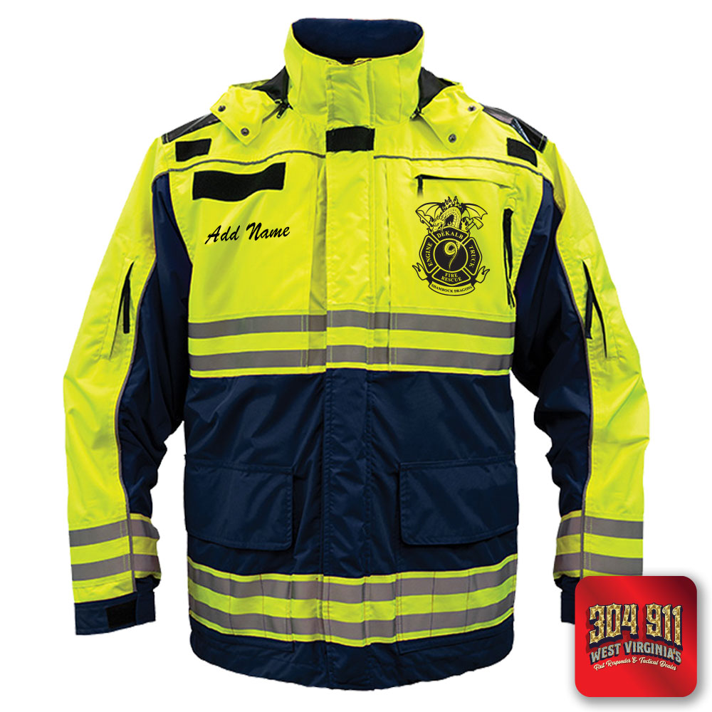 "DEKALB COUNTY FIRE RESCUE STATION 9" GAME - HIGH VIZ RESCUE JACKET PARKA (NAVY)