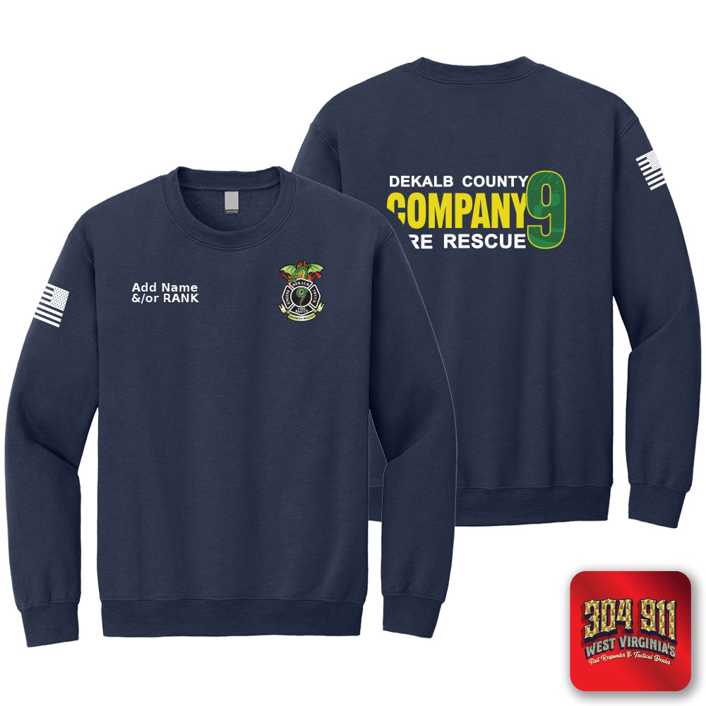 "DEKALB COUNTY FIRE RESCUE STATION 9" SCREEN PRINT ON NAVY JERZEES WORK SWEATSHIRT