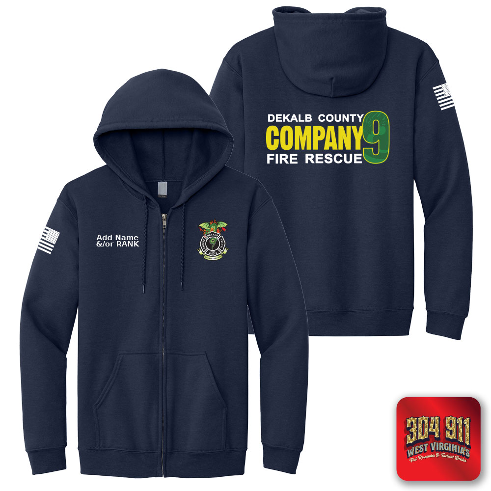 "DEKALB COUNTY FIRE RESCUE STATION 9" SCREEN PRINT ON NAVY JERZEES® - NuBlend® Full-Zip Hooded Sweatshirt