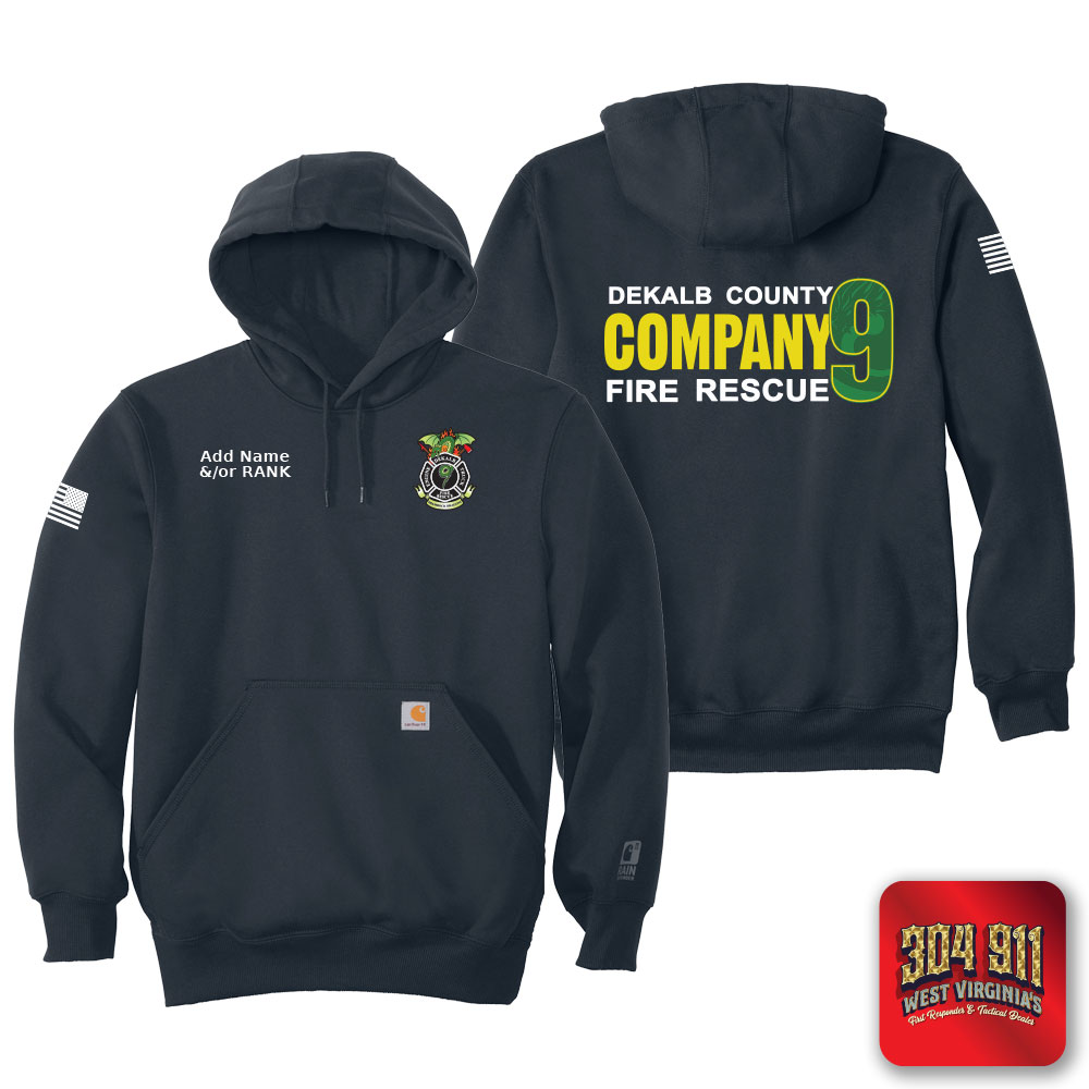 "DEKALB COUNTY FIRE RESCUE STATION 9" NEW NAVY Carhartt ® Rain Defender ® Paxton Heavyweight Hooded Sweatshirt
