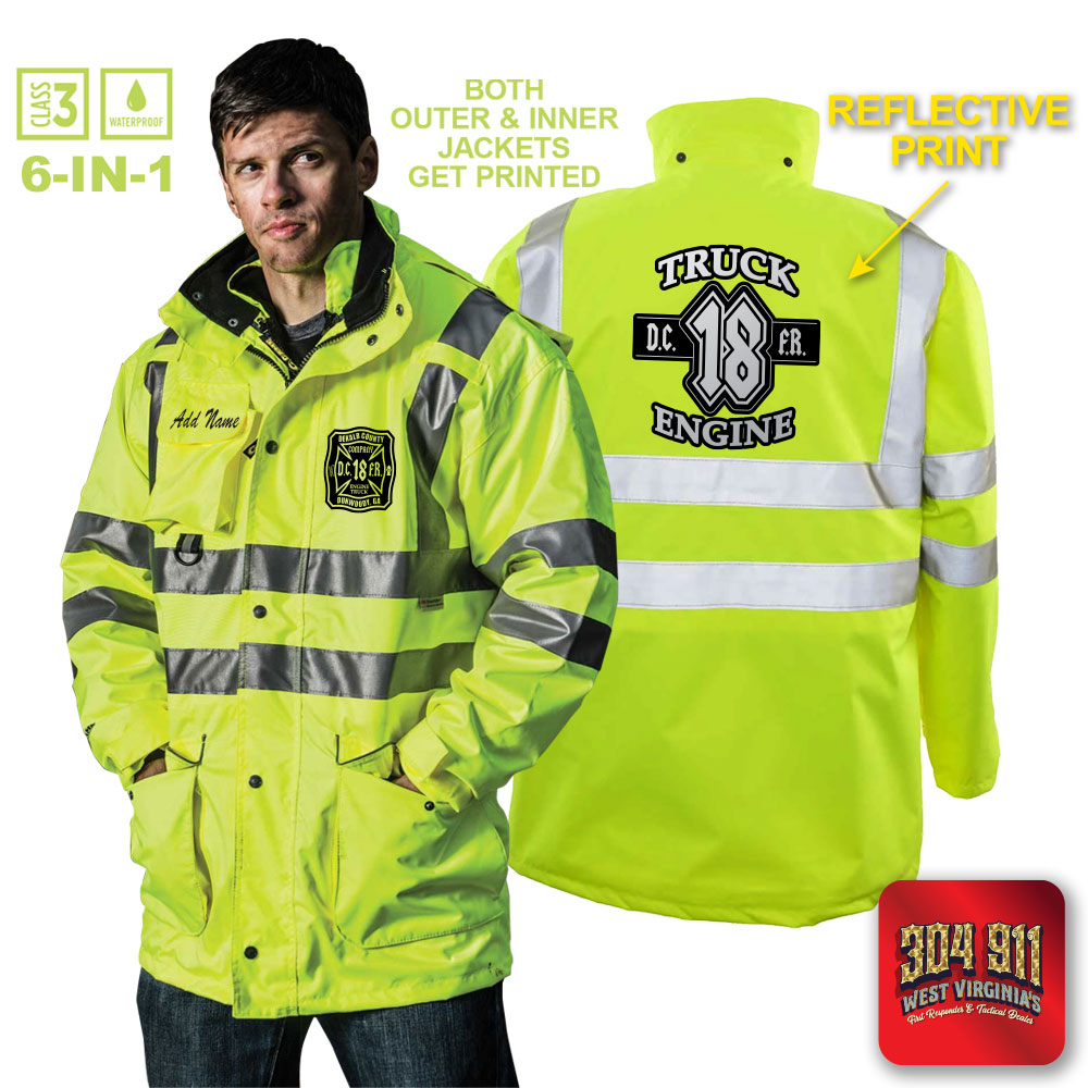 "DEKALB COUNTY FIRE STATION 18" GAME - The 6 in 1 Jacket (NEON LIME)