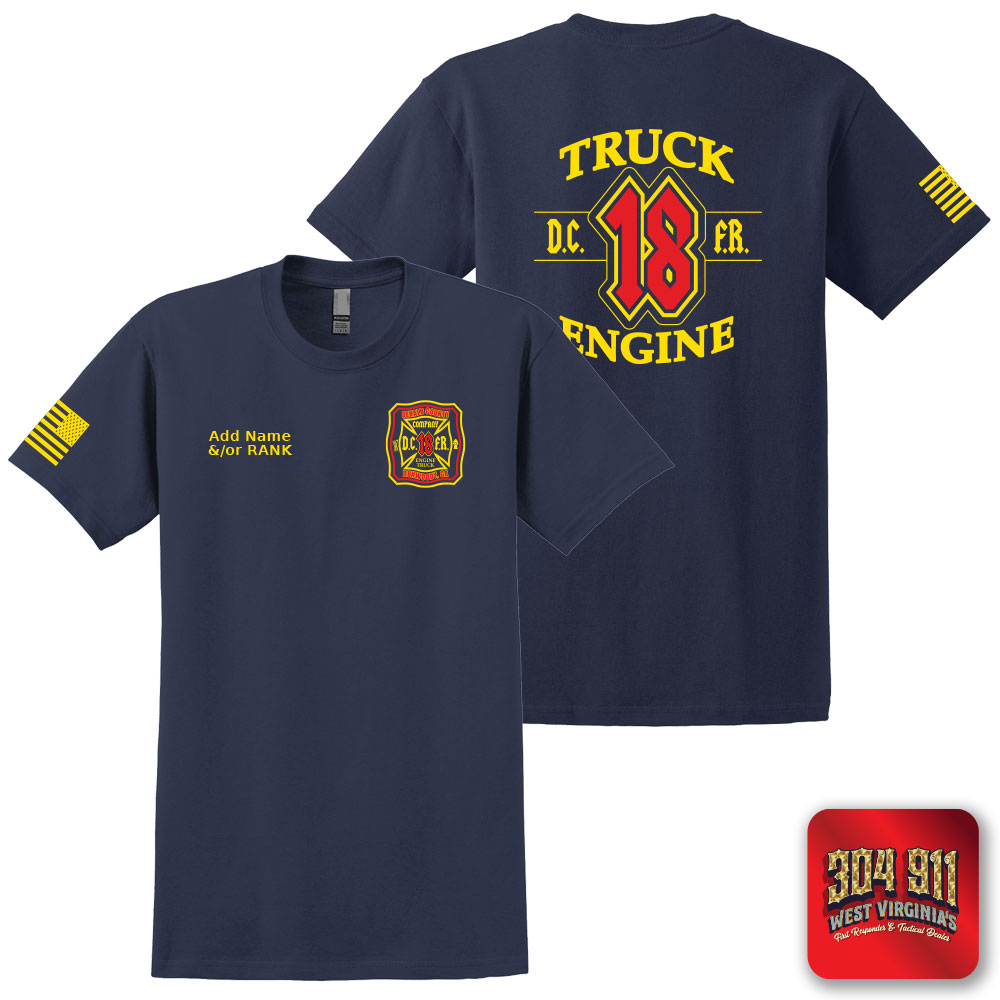 "DEKALB COUNTY FIRE STATION 18" SCREEN PRINT ON NAVY WORK T-SHIRT