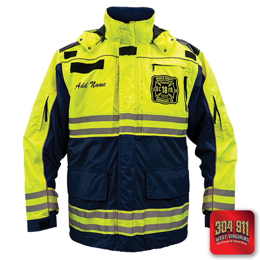 "DEKALB COUNTY FIRE STATION 18" GAME - HIGH VIZ RESCUE JACKET PARKA (NAVY)