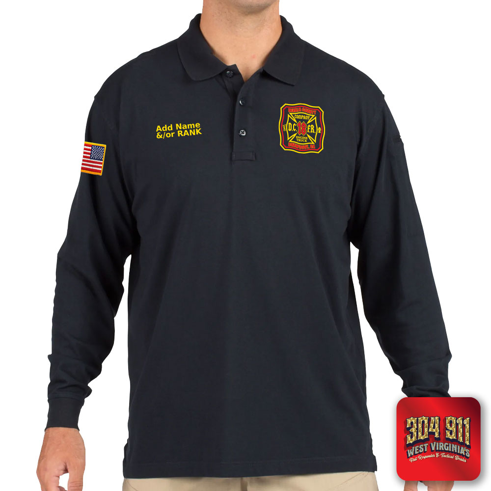 "DEKALB COUNTY FIRE STATION 18" (EMBROIDERY) TACTICAL JERSEY LONG SLEEVE POLO (NAVY)