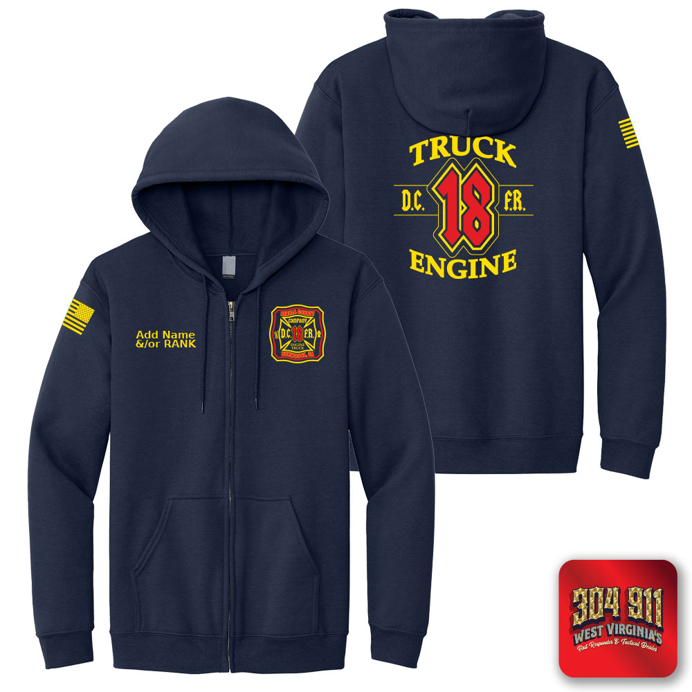 "DEKALB COUNTY FIRE STATION 18" SCREEN PRINT ON NAVY JERZEES® - NuBlend® Full-Zip Hooded Sweatshirt