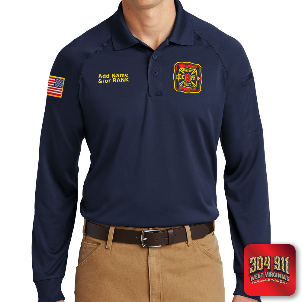 "DEKALB COUNTY FIRE STATION 18" (EMBROIDERY) CornerStone® - Select Long Sleeve Snag-Proof Tactical Polo (NAVY)