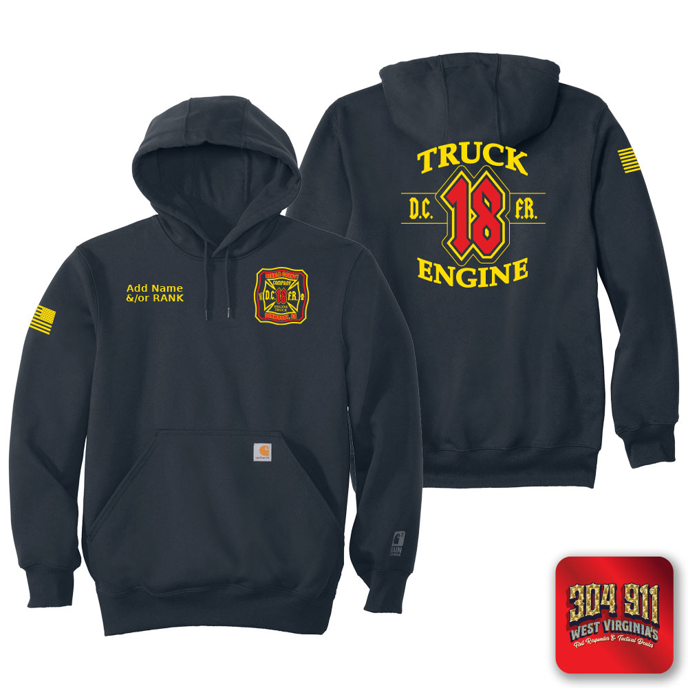 "DEKALB COUNTY FIRE STATION 18" NEW NAVY Carhartt ® Rain Defender ® Paxton Heavyweight Hooded Sweatshirt