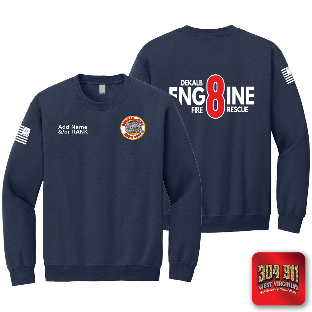 "DEKALB COUNTY STATION 8" SCREEN PRINT ON NAVY JERZEES WORK SWEATSHIRT