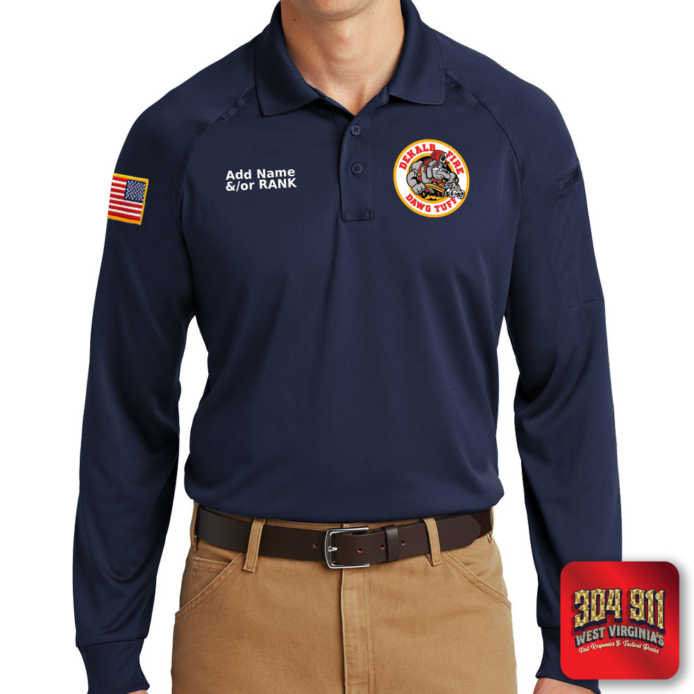 "DEKALB COUNTY STATION 8" (EMBROIDERY) CornerStone® - Select Long Sleeve Snag-Proof Tactical Polo (NAVY)