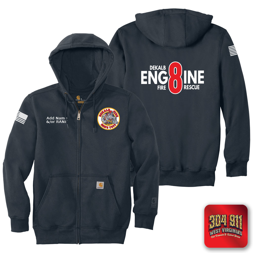 "DEKALB COUNTY STATION 8" NEW NAVY Carhartt ® Rain Defender ® Paxton Heavyweight Hooded Zip Mock Sweatshirt