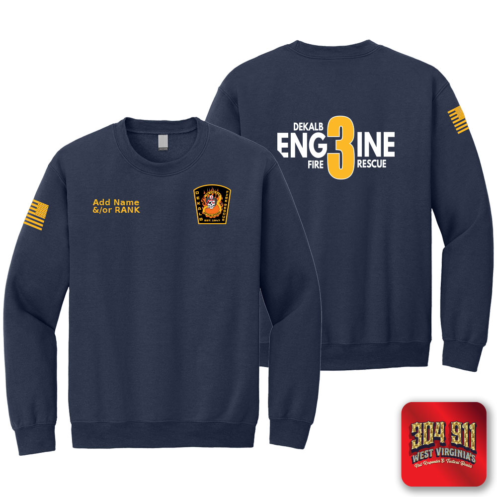 "DEKALB FIRE RESCUE STATION 3" SCREEN PRINT ON NAVY JERZEES WORK SWEATSHIRT