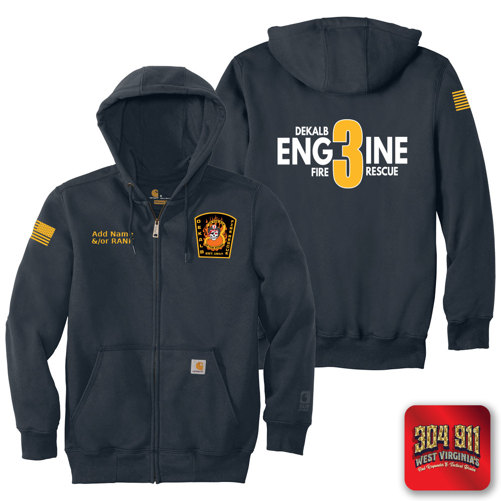 "DEKALB FIRE RESCUE STATION 3" NEW NAVY Carhartt ® Rain Defender ® Paxton Heavyweight Hooded Zip Mock Sweatshirt