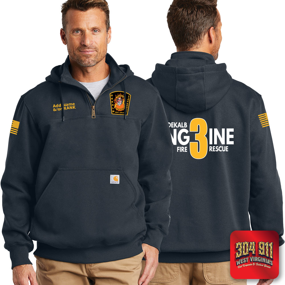 "DEKALB FIRE RESCUE STATION 3" NEW NAVY Carhartt ® Rain Defender ® Paxton Heavyweight Hooded Zip Mock Sweatshirt