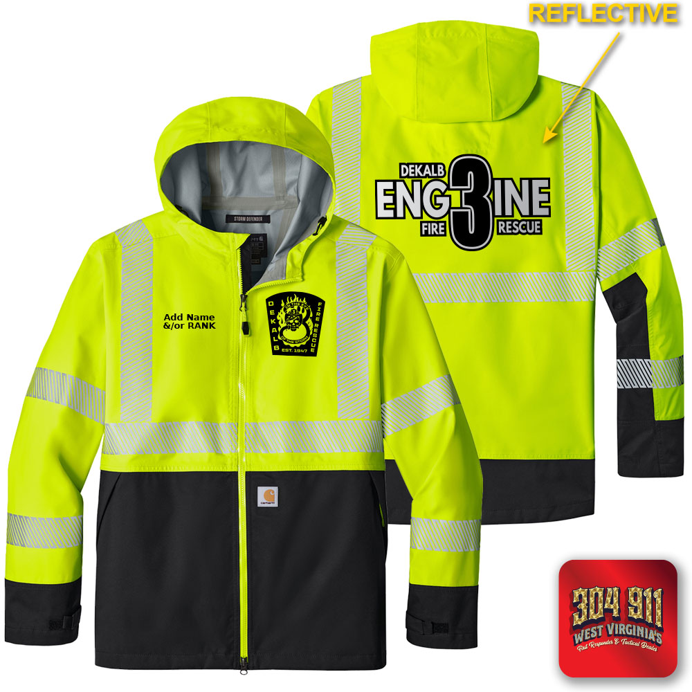 "DEKALB FIRE RESCUE STATION 3" BRIGHT LIME Carhartt® ANSI 107 Class 3 Storm Defender® Jacket