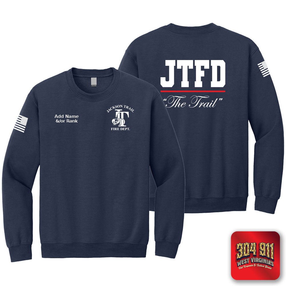 "JACKSON TRAIL FIRE DEPARTMENT" SCREEN PRINT ON NAVY JERZEES WORK SWEATSHIRT
