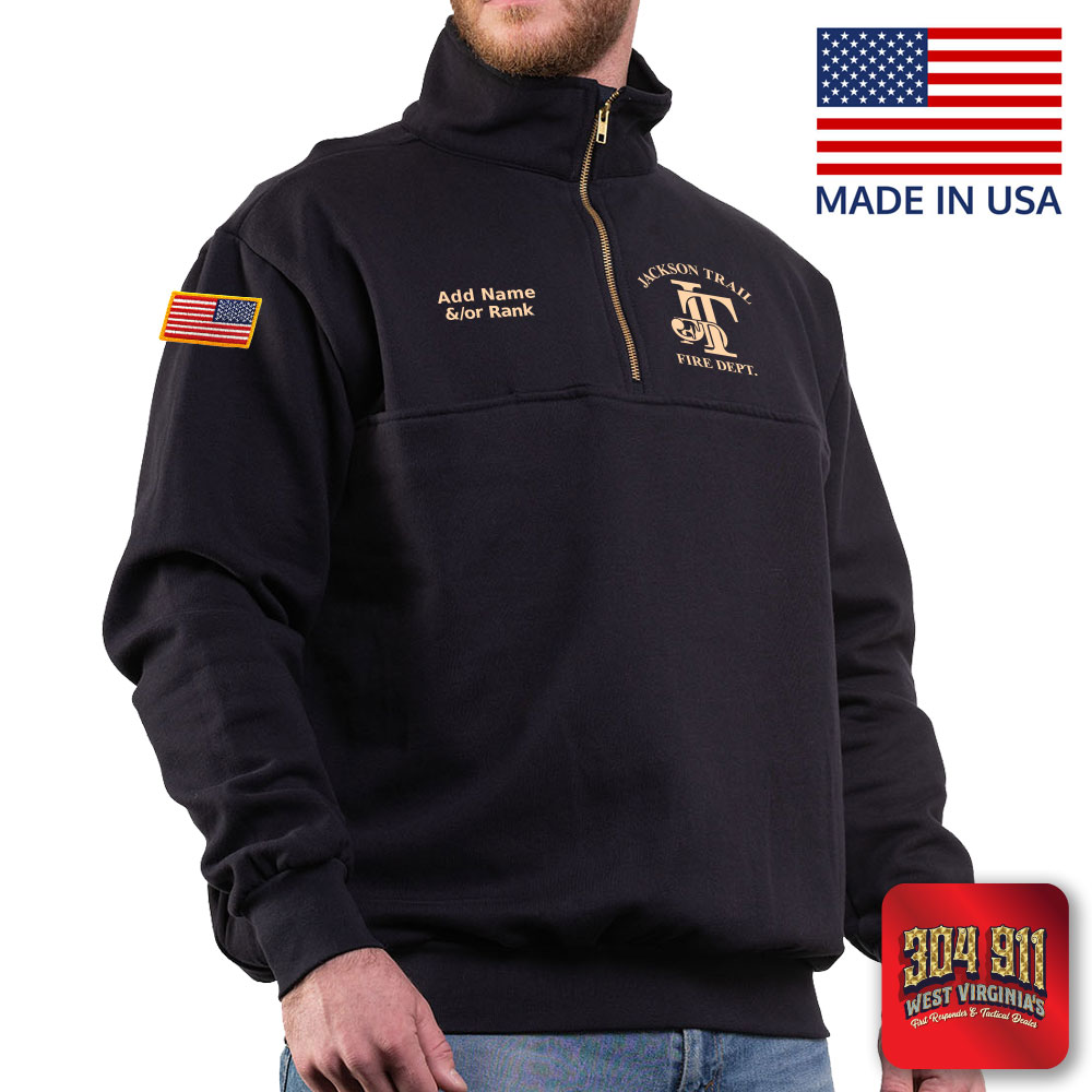 "JACKSON TRAIL FIRE DEPARTMENT" GAME - The Firefighter's Zip Turtleneck Job Shirt (NAVY) (USA MADE)