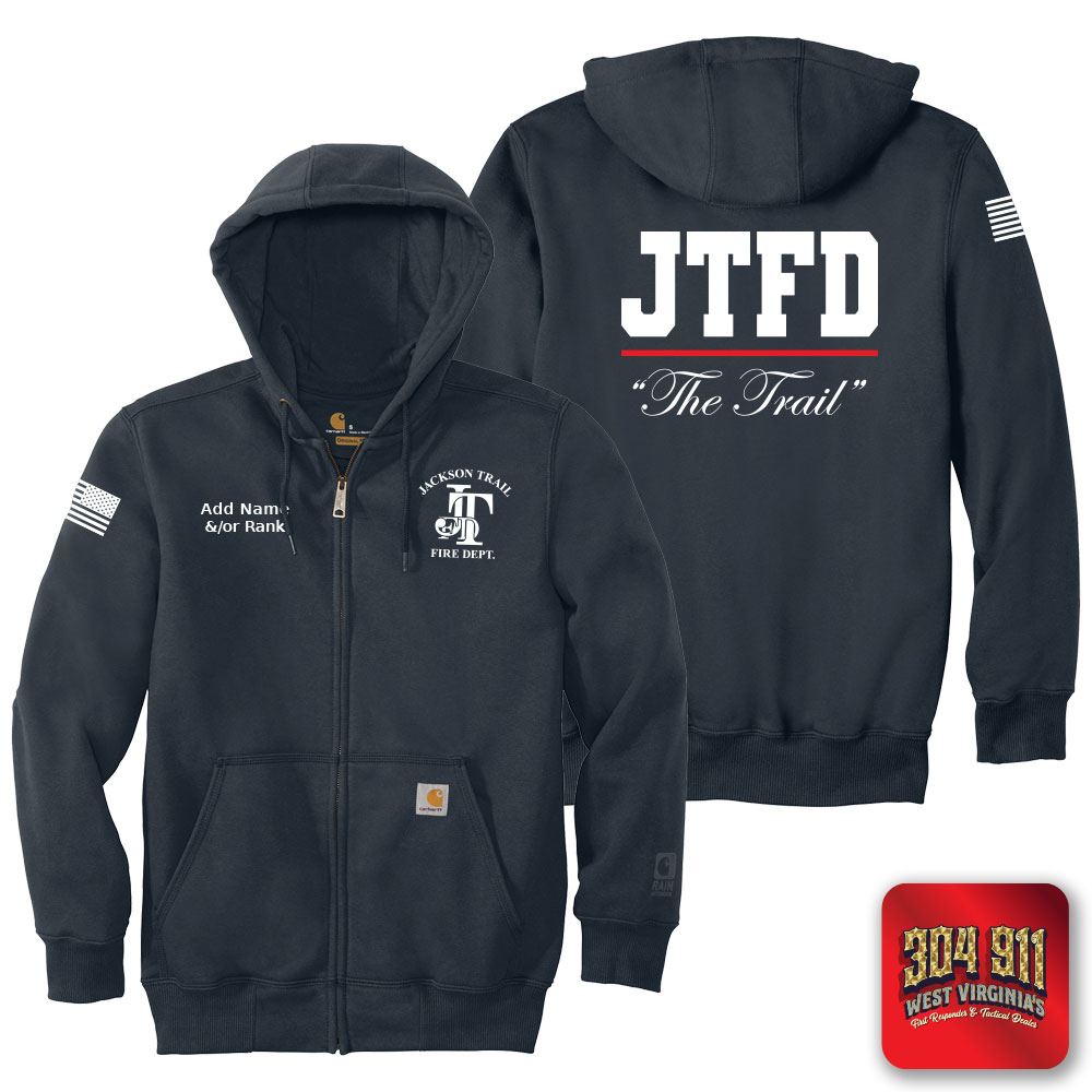 "JACKSON TRAIL FIRE DEPARTMENT" NEW NAVY Carhartt ® Rain Defender ® Paxton Heavyweight Hooded Zip Mock Sweatshirt
