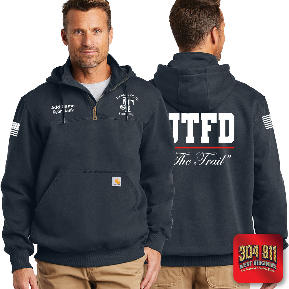 "JACKSON TRAIL FIRE DEPARTMENT" NEW NAVY Carhartt ® Rain Defender ® Paxton Heavyweight Hooded Zip Mock Sweatshirt