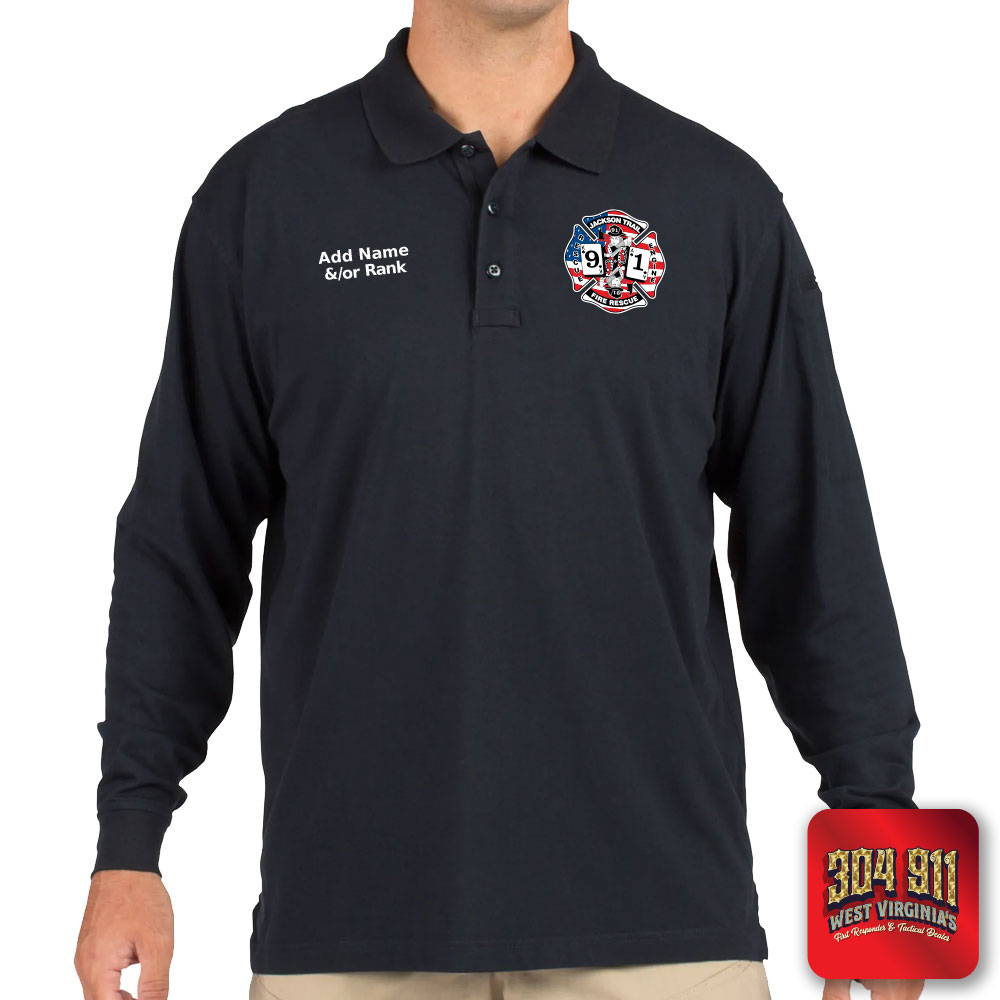 "JACKSON TRAIL RESCUE ENGINE 91" (EMBROIDERY) TACTICAL JERSEY LONG SLEEVE POLO (NAVY)
