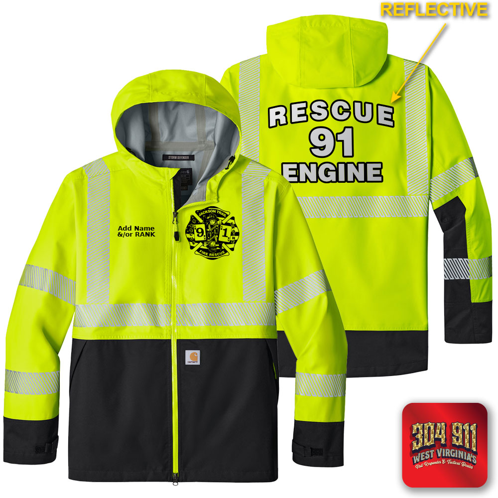 "JACKSON TRAIL RESCUE ENGINE 91" BRIGHT LIME Carhartt® ANSI 107 Class 3 Storm Defender® Jacket